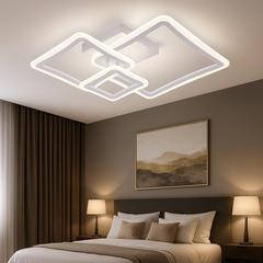 Lustra LED patrata 120W alba cu lumina ajustabila 3000K-6500K si telecomanda, ideala pentru dormitoare moderne cu iluminare confortabila si uniforma