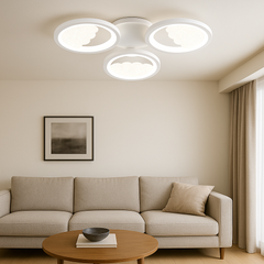 Lustra LED moderna alba ultra-subtire cu lumina reglabila 3000–6500K si telecomanda, ideala pentru living contemporan cu iluminare puternica, model 66036/3T WH.