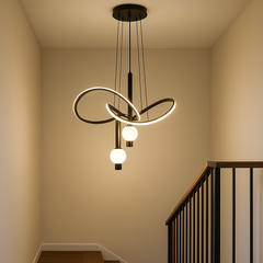 Lustra LED 132W negru mat cu telecomanda, iluminare reglabila ideala pentru coridoare si holuri contemporane