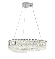 Candelabru LED dreptunghiular crom 650×400 mm, montat in living modern, iluminare LED puternica 96W, design contemporan elegant