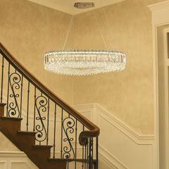 Candelabru LED dreptunghiular crom 650×400 mm, montat in casa scarii moderna, iluminare LED puternica 96W, design contemporan elegant