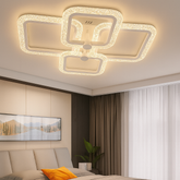 Lustra LED moderna 120W alba cu lumina ajustabila 3000K-6500K si telecomanda, ideala pentru dormitoare moderne cu iluminare confortabila si uniforma