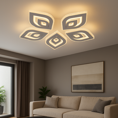 Lustra LED rotunda 170W cu margini transparente si lumina reglabila 3000K-6500K cu telecomanda, montata in living modern pentru iluminare puternica si eleganta