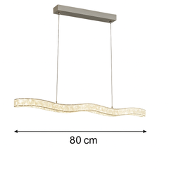 Lustra LED ondulata argintiu 56W 80cm cu telecomanda, iluminare moderna deasupra insulei de bucatarie