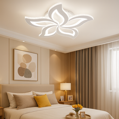 Lustra LED florala 120W cu efect RGB si lumina ajustabila 3500K-6500K, ideala pentru dormitoare moderne cu iluminare confortabila si atmosfera relaxanta