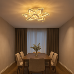 Lustra LED florala 3D 216W cu 6 petale si lumina reglabila 3500K-6500K plus RGB, perfecta pentru dining modern cu iluminare eleganta si ambient personalizat