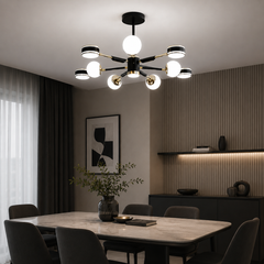 Lustra LED Rotunda Negru-Auriu 77108/5+5+1 130W cu Telecomanda