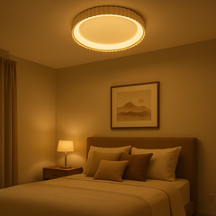 Plafoniera LED rotunda alba mata L77259/500A1 WH Ø500mm cu design ondulat si lumina reglabila 3000–6500K, perfecta pentru dormitor elegant.