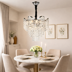 Candelabru decorativ din cristale 78006-450 CH cu 7 surse E27, lumina spectaculoasa si design premium pentru zona de dining.