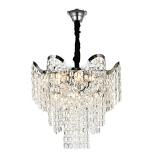 Candelabru din cristale 78006-450 CH cu 7 becuri E27, design elegant pe mai multe niveluri, iluminare decorativa pentru dormitor stilat.