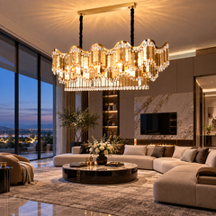 Candelabru Modern Lux cu Cristale Auriu Oval 12×E27 78012-1100×400FG