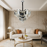 Candelabru modern lux cu cristale fatetate, Ø45 cm si 7 E27, finisaj argintiu, ideal pentru living elegant cu iluminare premium, model 78012-450 CH.