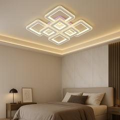 Lustra LED 352W WH+CR cu design patrata modern si lumina ajustabila 3000K-6500K, potrivita pentru dormitor modern cu iluminare clara si confortabila