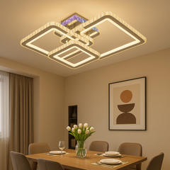 Lustra LED patrata 190W CR cu 3 patrate concentrice si lumina reglabila, perfecta pentru dining modern cu iluminare eleganta si uniforma