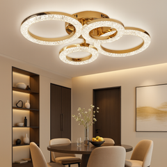 Lustra LED rectangulara 120W auriu cu telecomanda si lumina reglabila, ideala pentru dining modern cu iluminare eleganta si clara