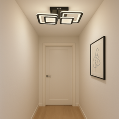 Lustra LED rectangulara 80W finisaj negru cu lumina reglabila si telecomanda, ideala pentru hol modern cu iluminare uniforma