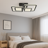 Lustra LED rectangulara 80W finisaj negru cu lumina ajustabila 3000K-6500K, perfecta pentru dormitor modern cu iluminare confortabila