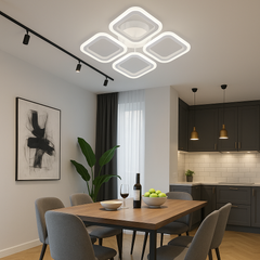 Lustra LED 8036/4WH alba 56W cu 4 patrate si lumina reglabila, potrivita pentru zona de dining moderna