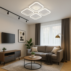 Lustra LED 8036/4WH alba 56W cu 4 module patrate si lumina reglabila, ideala pentru un living modern si luminos