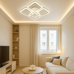 Lustra LED 8036/4+1WH alba 102W cu 5 patrate si lumina reglabila, ideala pentru living modern cu iluminare uniforma