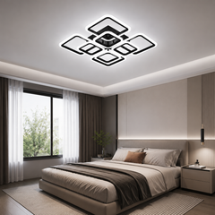 Lustra LED moderna 8 patrate negru 128W cu telecomanda 8036/4+4
