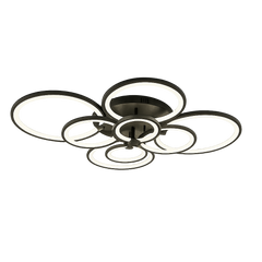 Lustra LED 8067/4+4 negru 300W cu 8 inele moderne lumina reglabila 3000K-6500K cu telecomanda