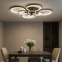 Lustra LED 8067/4+4 negru 300W cu 8 inele moderne lumina reglabila 3000K-6500K cu telecomanda