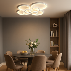 Lustra LED 8067/4+4 300W cu 8 inele si lumina reglabila, potrivita pentru zone de dining moderne si spatioase
