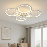 Lustra LED 8067/4+4 300W cu 8 inele moderne si lumina reglabila, ideal a pentru livinguri spatioase cu decor contemporan