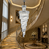 Candelabru argintiu Ø600x1800mm cu 18xE27 amplasat in casa scarii inalta decor eleganta moderna lux