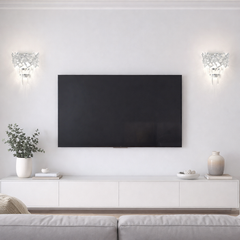 Aplica de perete crom cu cristale transparente si design glam modern, iluminare decorativa eleganta pentru living rafinat