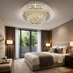 Lustra LED dublu rotund Ø400 cu telecomanda, lumina reglabila cald-rece, solutie moderna pentru dormitor confortabil