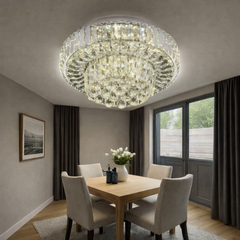 Lustra LED dublu rotund Ø400 cu telecomanda, lumina ajustabila 3500K–6500K, iluminat modern pentru zona de dining