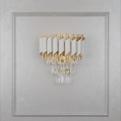 Aplica de perete alba cu cristale decorative si stil glam modern, iluminare ambientala eleganta pentru living sofisticat