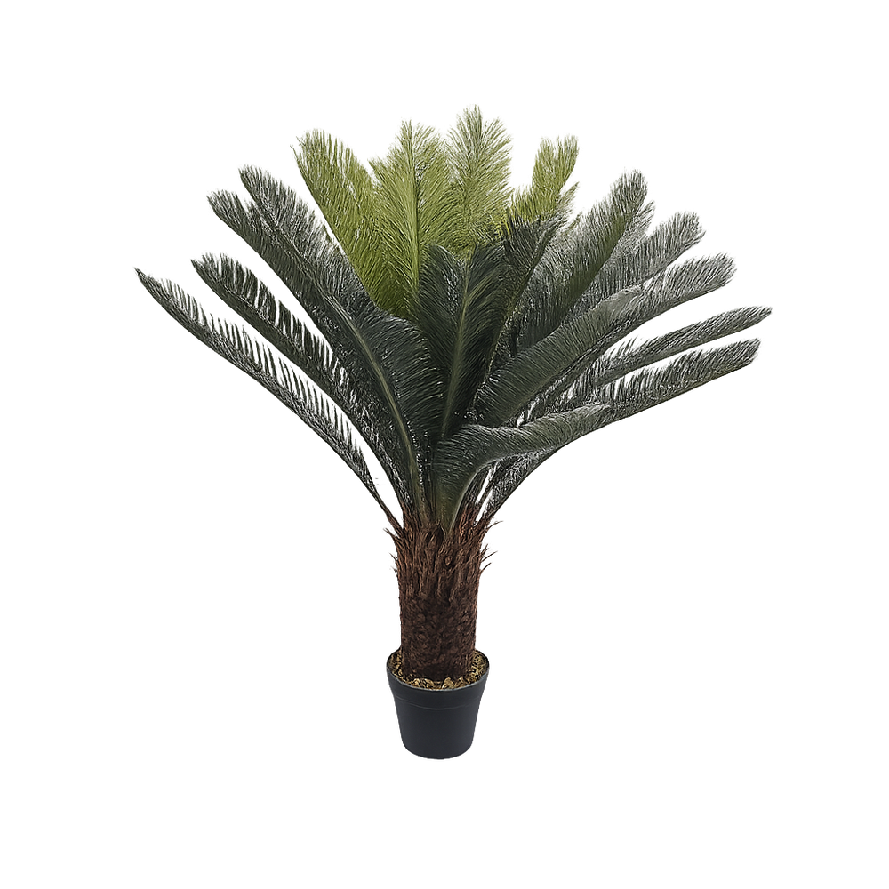 Planta artificiala palmier 90cm cu frunze verzi realiste in ghiveci, decor interior modern pentru casa sau birou