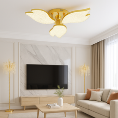 Lustra LED moderna auriu cu trei petale acril, Ø54 cm, lumina reglabila prin telecomanda, ideala pentru living modern si elegant, model 9141/3 FGD.