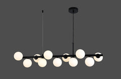 Lustra LED negru mat 11 globuri sticla mata, iluminare decorativa pentru bucatarie si insula