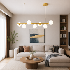Lustra LED auriu satinat 7 globuri plastic mata design elegant 9560-7GD