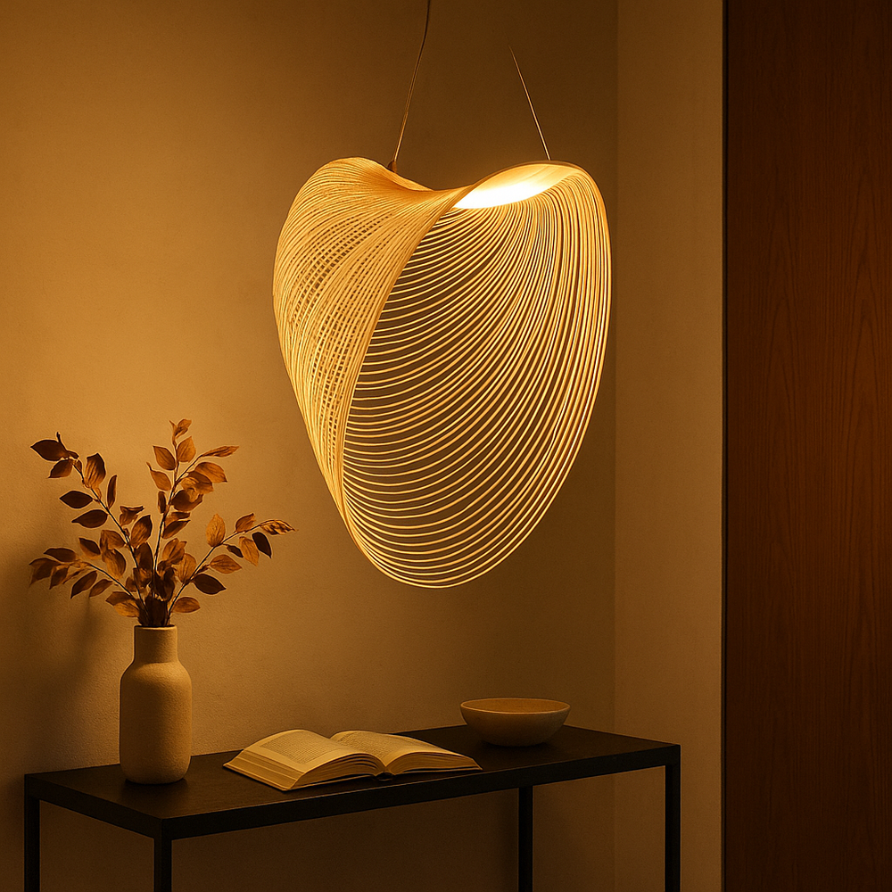 Pendul 9562-800 cu fire metalice aurii si LED 15W integrat, design artistic 3D ce adauga lumina ambientala si eleganta in livingurile moderne.