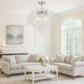 Candelabru modern lux auriu cu cristale transparente, Ø47 cm si 5 E27, ideal pentru living elegant cu efect luminos premium, model 98194-5 TB.