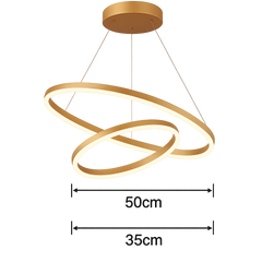 Lustra LED 2 cercuri auriu satinat 140W cu telecomanda, iluminare ambientala pentru dormitor