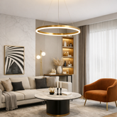 Lustra LED cerc rotund auriu Ø60cm cu telecomanda in living modern elegant