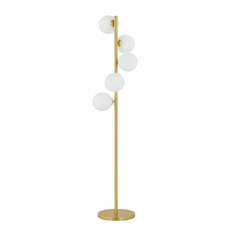 Lampadar auriu cu 5 globuri G9 modern lux pe fundal alb produs integral vizibil pentru prezentare produs