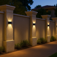 Aplica LED exterior IP65 6W, lumina calda 3000K, design negru cu efect luminos in X, ideala pentru fatade si terase.