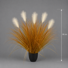 Planta Artificială Iarbă Ornamentală, 95 cm, 5 tulpini, Stuf si Iarba, Portocaliu, Fara Ghiveci