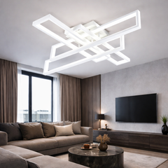 Lustra LED cu telecomanda, 192W, Lumina Reglabila 3000-6500K, Design Geometric, Alb, Model L77283/2+2