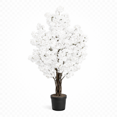 Copac artificial 180 cm cu flori albe, design bogat cu vite impletite, in ghiveci, decor elegant pentru living sau hotel