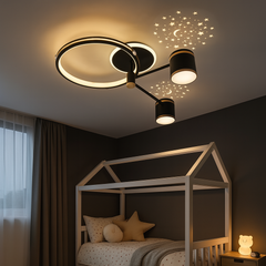 Lustra Led 50Cm 80W cu LED integrat negru metal pentru dormitor living hol bucatarie birou plafoniera LED moderna pentru dormitor living hol bucatarie birou design elegant cu telecomanda