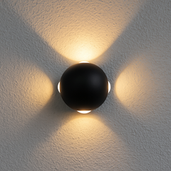 Aplica LED rotunda 4W negru IP54, lumina calda pentru living modern cu efect decorativ in 4 directii.