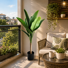 Planta Artificială Copac Tip Bananier, 130 cm, 6 frunze, Verde, cu Ghiveci